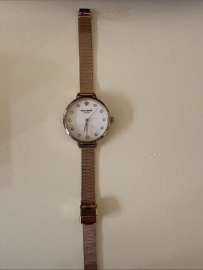 kate spade Rose Gold Mesh Strap Watch with White Dial and Crystal Markers